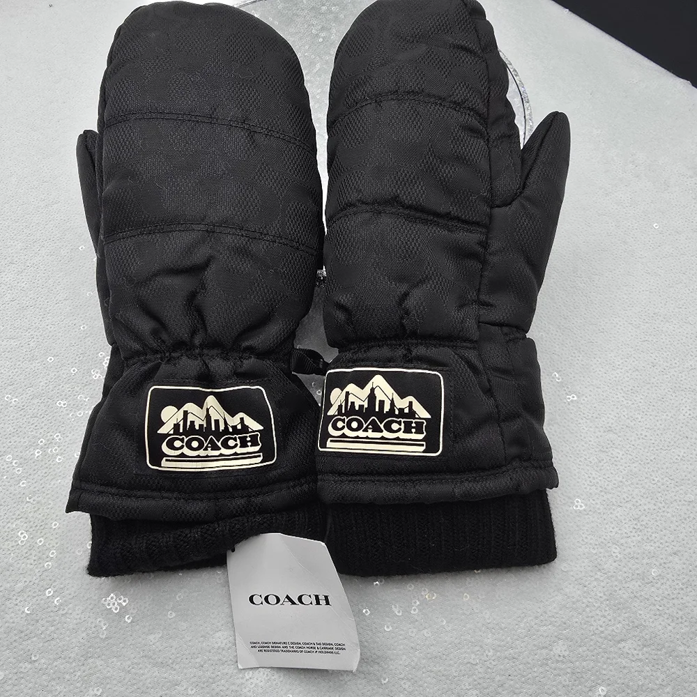 Coach Signature Black Puffer Mittens Women's L/XL